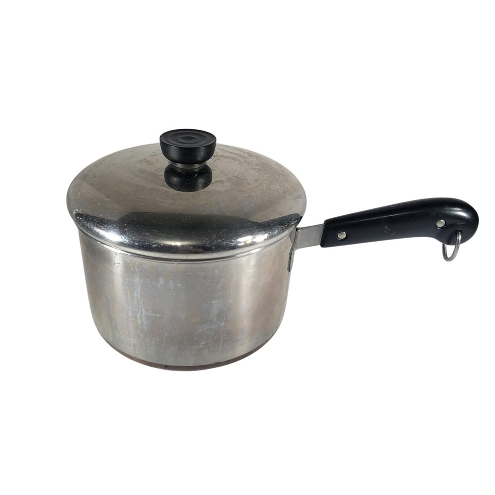 Revere Ware Saucepan 1 Qt Silver Good Copper Bottom Lid Vintage USA Made